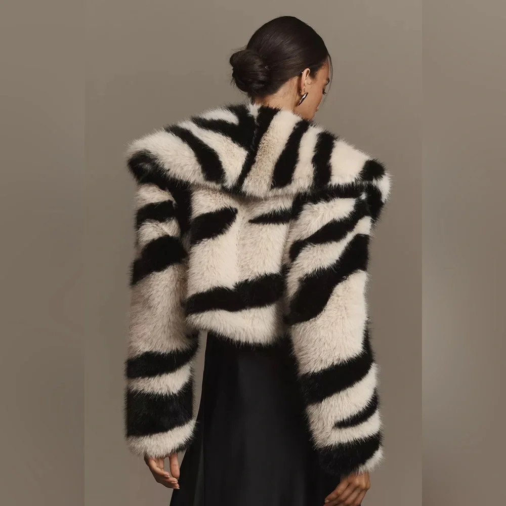 Avec Les Filles Faux-Fur Zebra Cropped Coat Anthropologie